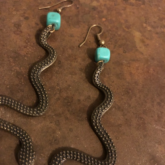 Turquoise & Bronze Snake Earrings - Picture 2 of 3